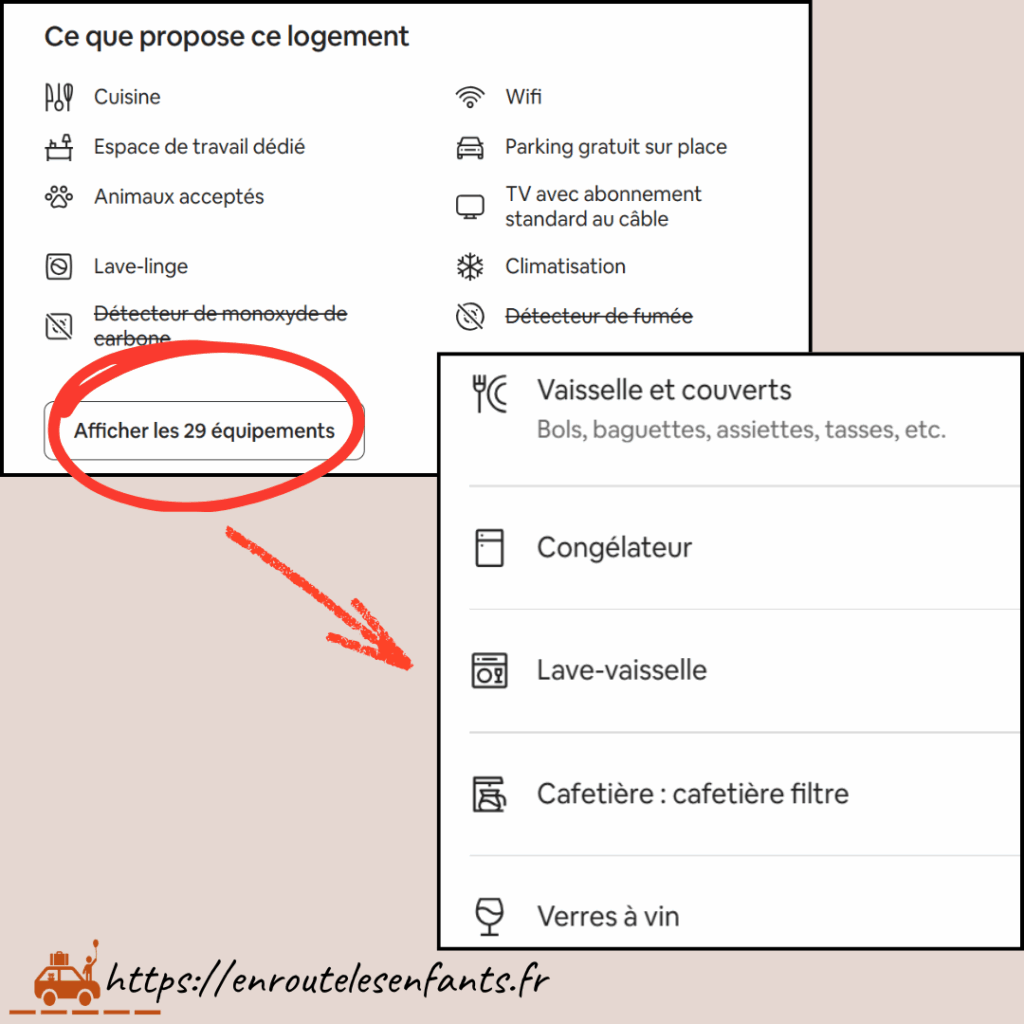Comment vérifier les équipements de la cuisine sur l'annonce Airbnb