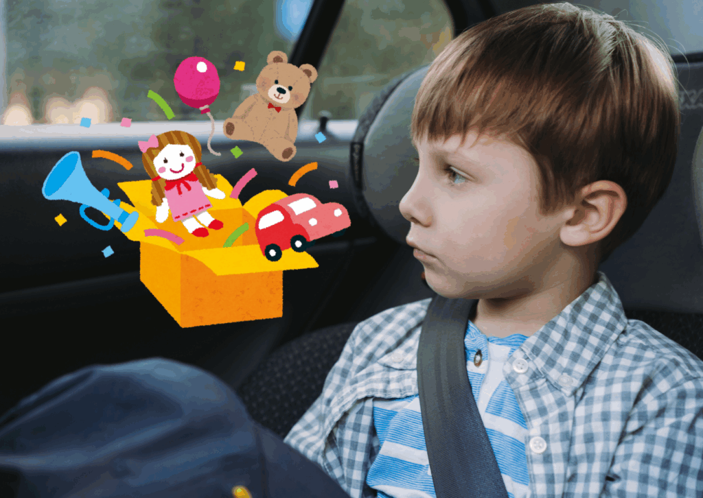 Un enfant qui s'ennuie pendant un long trajet en voiture et qui cherche des idées de jeux pour s'occuper