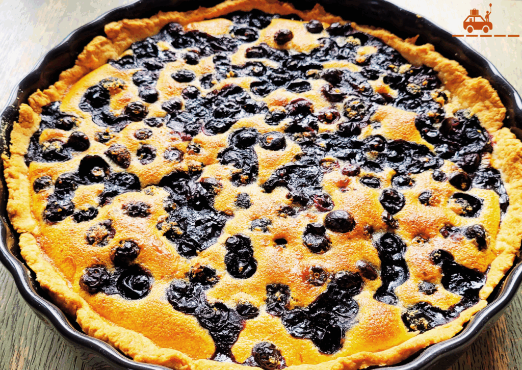 Tarte aux myrtilles sauvages réalisée avec des myrtilles cueillis lors d'une randonnée en montagne