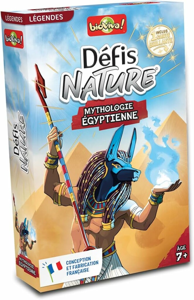 Jeu pour enfant à partir de 7 ans : Défis nature Bioviva la mythologie égyptienne. Une super activité pour apprendre plein de choses sur les dieux d'Egypte en s'amusant. 