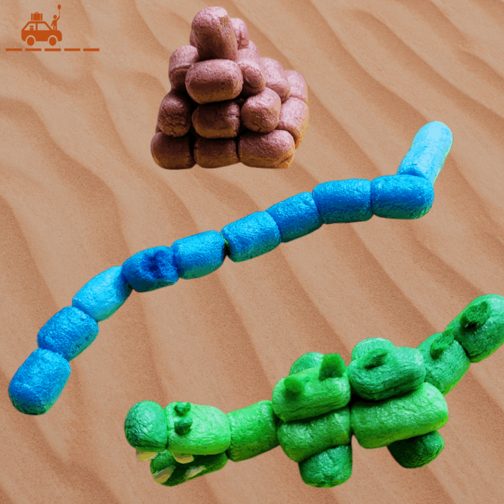 Activité manuelle pour les enfants : reproduire un décor d'Egypte en PlayMaïs : Crocodile, Nil, Pyramide...