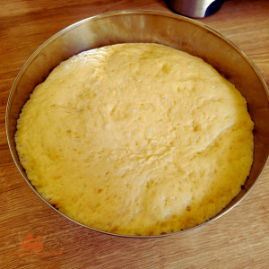 Pâte à brioche levée dans un saladier en inox