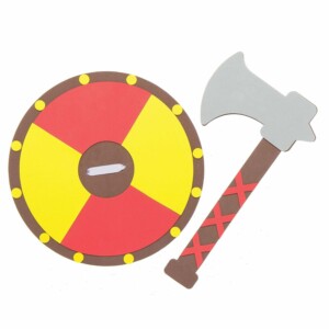 Activité créative pour décorer un bouclier et une hache viking pour enfants à partir de 3 ans