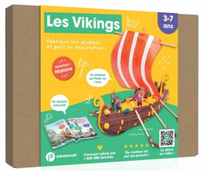 Kit Pandacraft sur Les Vikings pour enfants de 3 à 7 ans : un livre et une activité manuelle pour construire un drakkar en mousse