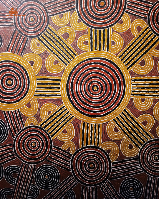 Tableau aborigène exposé au musée des Confluences à Lyon 